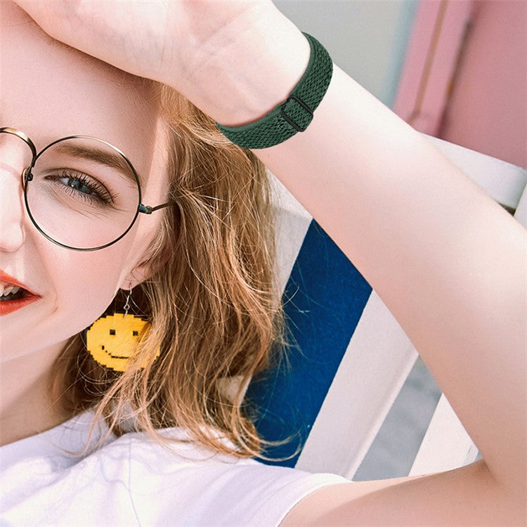 For Google Pixel Watch 2 / Pixel Watch Elastic Woven Soft Watch Strap Replacement Wrist Band (Silver Connector) - Army Green