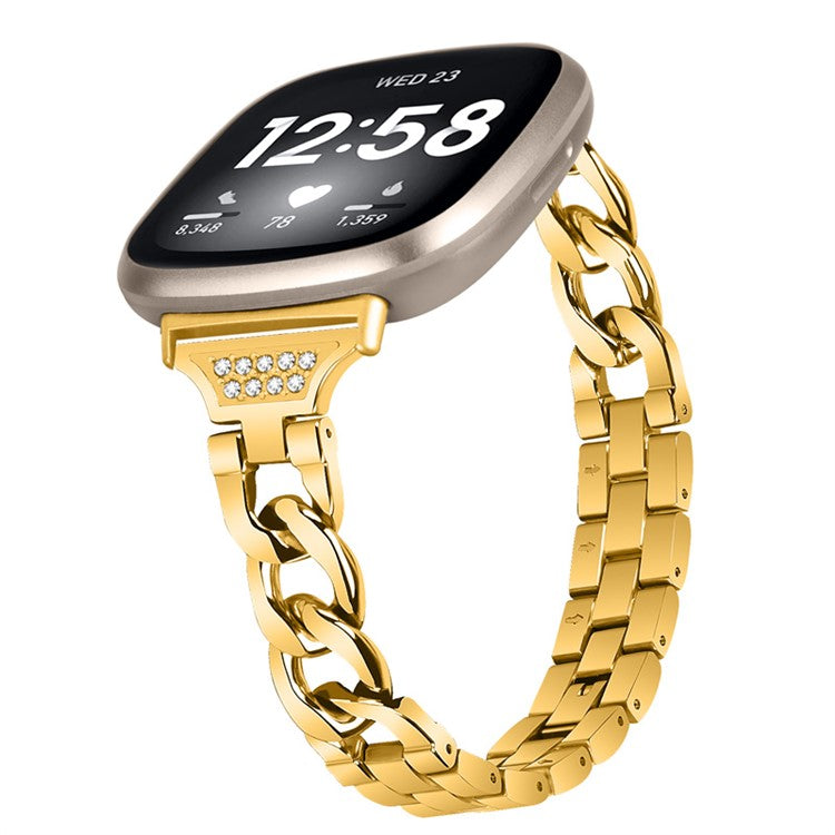 For Fitbit Versa 3 / Sense Universal Watch Strap Metal Watch Band Rhinestone Decorated Connector Watchband for Girls - Gold