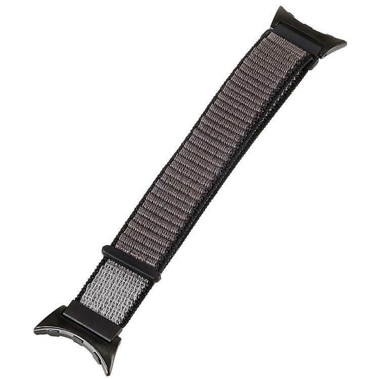 For Google Pixel Watch 2 / Pixel Watch Breathable Nylon Weave Strap Sport Loop Replacement Watch Band with Black Metal Connector - Grey / Black