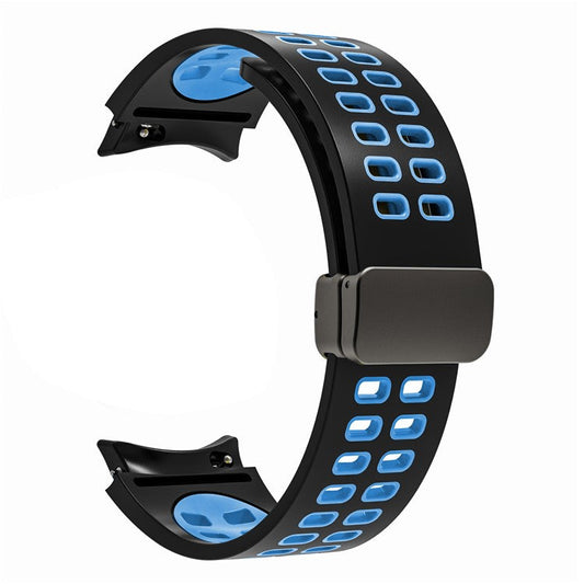 For Samsung Galaxy Watch6 40mm 44mm / Watch6 Classic 43mm 47mm / Watch 5 40mm 44mm / 5 Pro 45mm / Watch4 40mm 44mm Silicone Watch Band Folding Buckle Dual Color Sport Strap - Black / Sky Blue