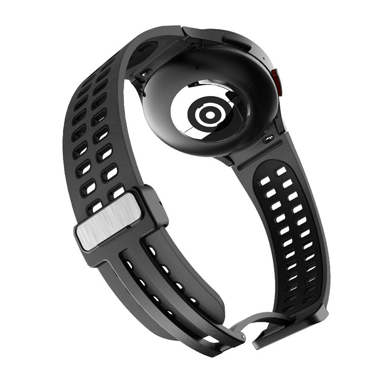 For Samsung Galaxy Watch6 40mm 44mm / Watch6 Classic 43mm 47mm / Watch 5 40mm 44mm / 5 Pro 45mm / Watch4 40mm 44mm Silicone Watch Band Folding Buckle Dual Color Sport Strap - Coal Black / Black