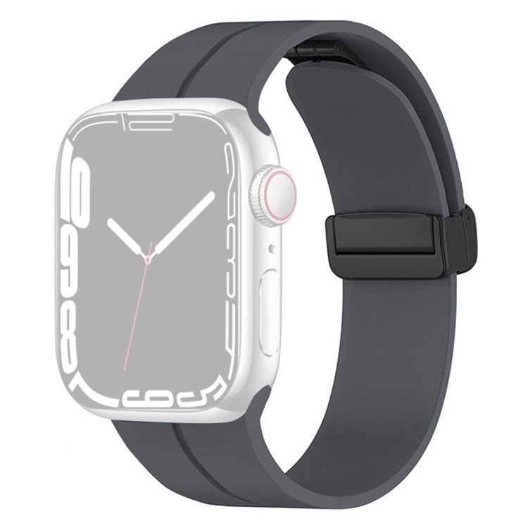 For Apple Watch Series 10 46mm / Ultra 2 Ultra 49mm /  Series 9 8 7 45mm / 6 5 4 SE (2023) SE (2022) SE 44mm / 3 2 1 42mm Magnetic Buckle Silicone Watch Band Wristband Strap Bracelet - Dark Grey