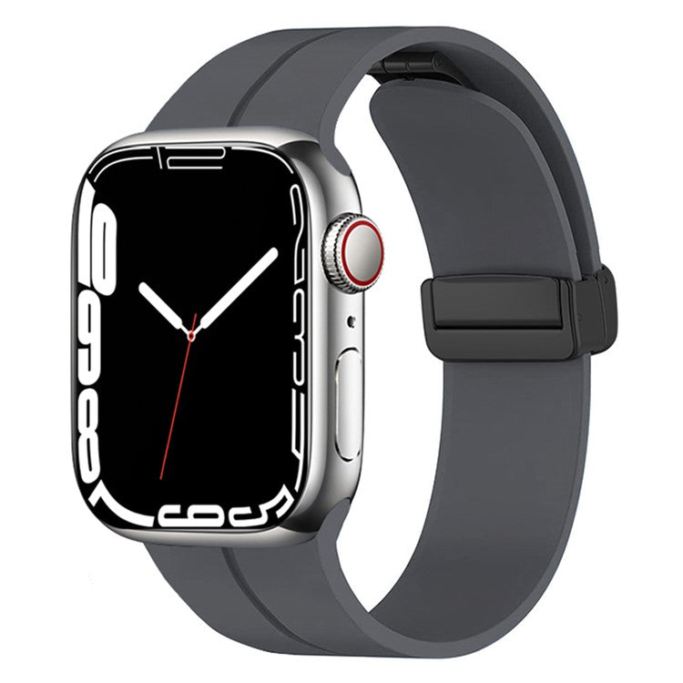 For Apple Watch Series 10 46mm / Ultra 2 Ultra 49mm /  Series 9 8 7 45mm / 6 5 4 SE (2023) SE (2022) SE 44mm / 3 2 1 42mm Magnetic Buckle Silicone Watch Band Wristband Strap Bracelet - Dark Grey