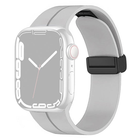 For Apple Watch Series 10 46mm / Ultra 2 Ultra 49mm /  Series 9 8 7 45mm / 6 5 4 SE (2023) SE (2022) SE 44mm / 3 2 1 42mm Magnetic Buckle Silicone Watch Band Wristband Strap Bracelet - Rock Grey