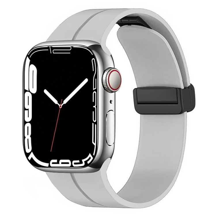 For Apple Watch Series 10 46mm / Ultra 2 Ultra 49mm /  Series 9 8 7 45mm / 6 5 4 SE (2023) SE (2022) SE 44mm / 3 2 1 42mm Magnetic Buckle Silicone Watch Band Wristband Strap Bracelet - Rock Grey