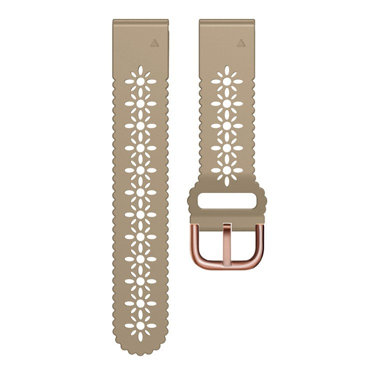 For Garmin Fenix 7S / 6S Pro / 5S Plus / Instinct 2S Hollow-out Flower Pattern Silicone Watch Band Adjustable Quick Release Soft Strap Replacement - Khaki