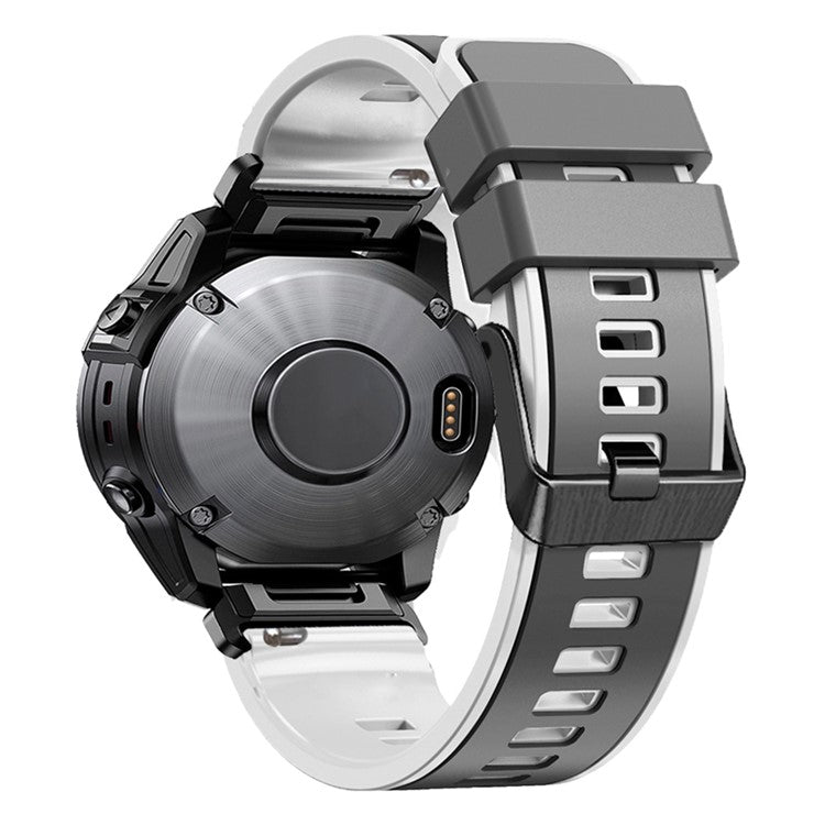 For Garmin Tactix 7 Pro / Tactix Delta Replacement Wristband Quick Release Dual-color Soft Silicone Sport Watch Band  - Grey  /  White