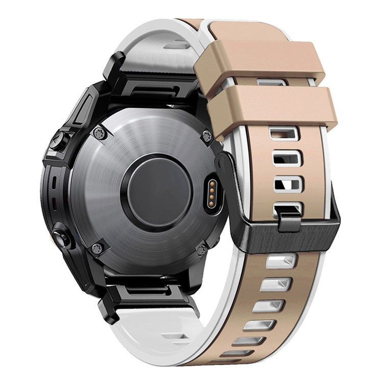 For Garmin Tactix 7 Pro / Tactix Delta Replacement Wristband Quick Release Dual-color Soft Silicone Sport Watch Band  - Khaki  /  White
