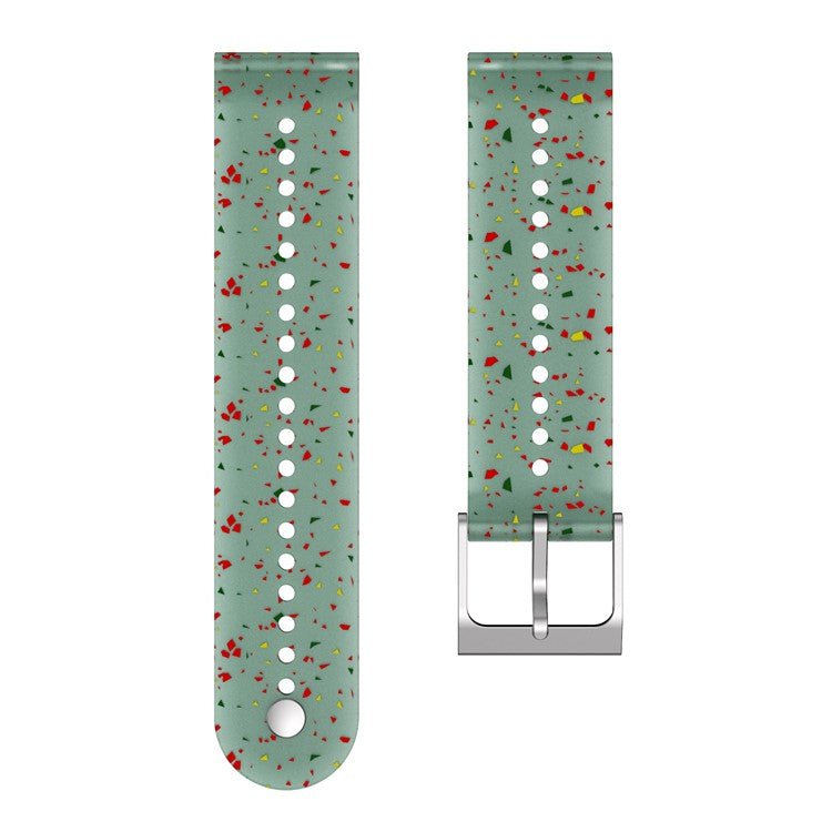 For Garmin Vivoactive 4 / Venu2 Pattern Printed Soft Silicone Band 22mm Adjustable Watch Strap with Stainless Steel Buckle - Green Yellow / Transparent  Green