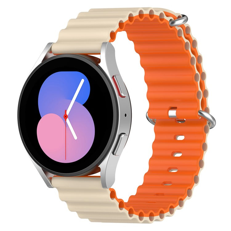 For Garmin Vivoactive 4  /  Garmin Venu 2 Universal 22mm Silicone Watch Strap Wavy Design Double Color Watchband - Starlight / Orange