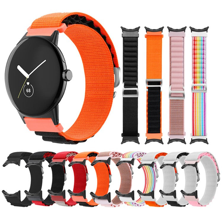 For Google Pixel Watch 3 41mm / Watch 2 / Pixel Watch Nylon Sport Wrist Strap Metal G-Hook Adjustable Watch Band with Black Connector - White / Orange