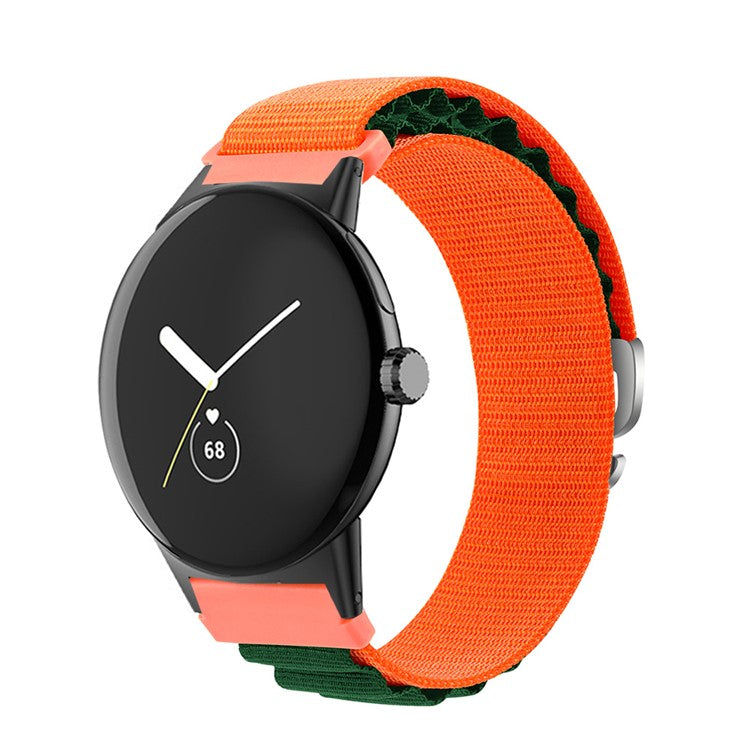 For Google Pixel Watch 3 41mm / Watch 2 / Pixel Watch Nylon Sport Wrist Strap Metal G-Hook Adjustable Watch Band with Black Connector - Orange / Green
