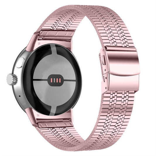 For Google Pixel Watch 2 / Pixel Watch 5 Beads Stainless Steel Smart Watch Band Stylish Replacement Wrist Strap - Rose Pink