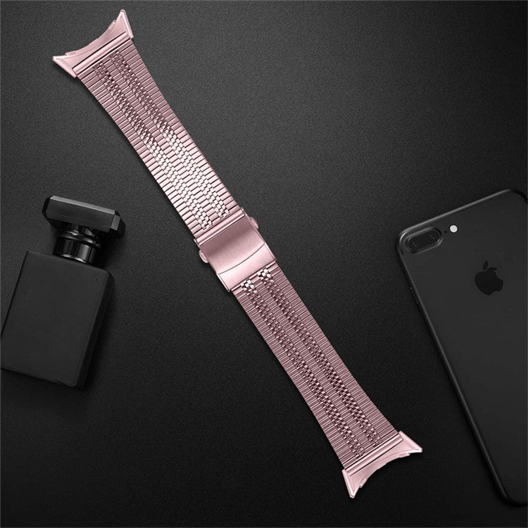 For Google Pixel Watch 2 / Pixel Watch 5 Beads Stainless Steel Smart Watch Band Stylish Replacement Wrist Strap - Rose Pink