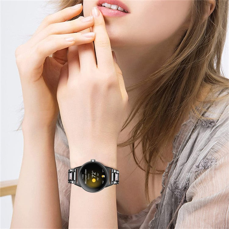 For Google Pixel Watch 2 / Pixel Watch Stainless Steel Resin Strap Bracelet Rhinestone Decor Replacement Wristband - Black  /  Pink Mix