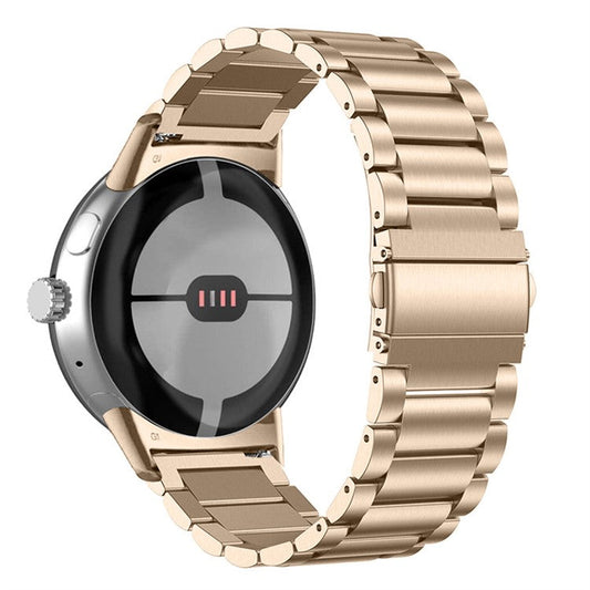 For Google Pixel Watch 2 / Pixel Watch Elegant 316 Stainless Steel 3 Beads Wrist Band Polished Replacement Smartwatch Strap - Champagne Gold