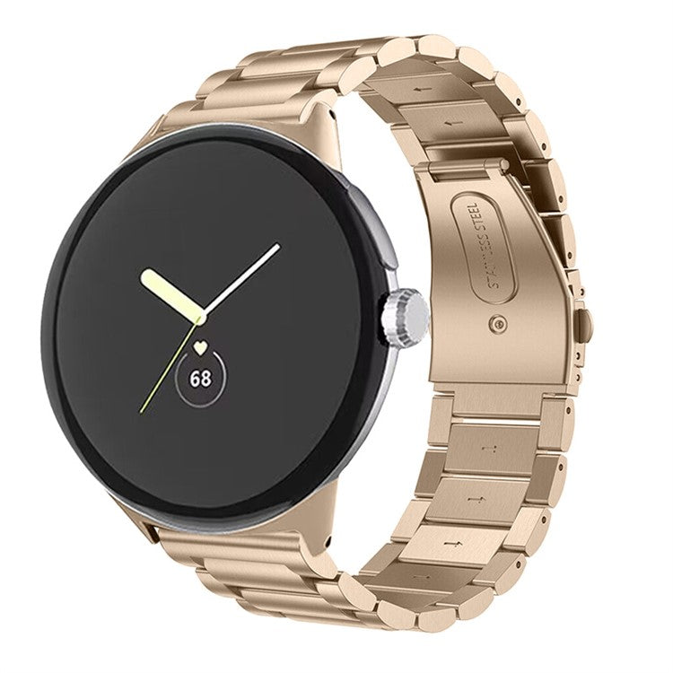 For Google Pixel Watch 2 / Pixel Watch Elegant 316 Stainless Steel 3 Beads Wrist Band Polished Replacement Smartwatch Strap - Champagne Gold