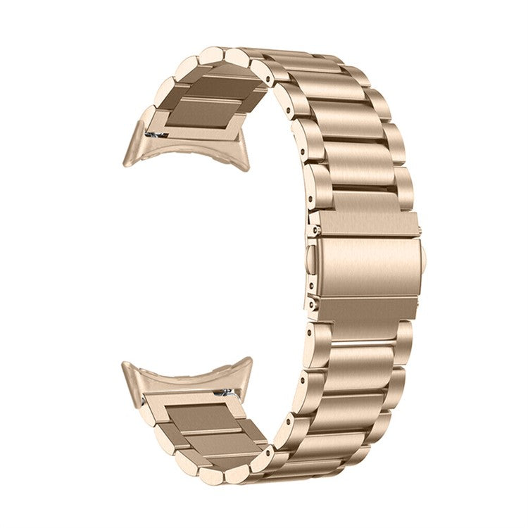 For Google Pixel Watch 2 / Pixel Watch Elegant 316 Stainless Steel 3 Beads Wrist Band Polished Replacement Smartwatch Strap - Champagne Gold