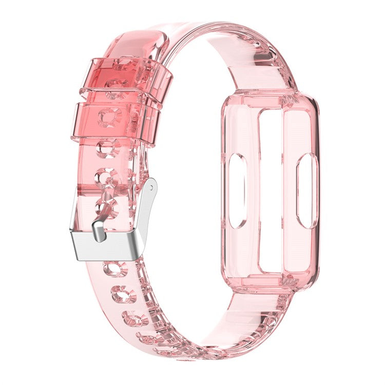 Integrated Smart Watch Strap for Fitbit Inspire 3, Silicone Watchband Adjustable Strap with Watch Case - Transparent Pink
