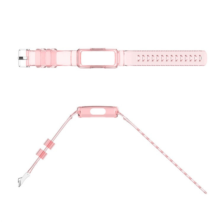 Integrated Smart Watch Strap for Fitbit Inspire 3, Silicone Watchband Adjustable Strap with Watch Case - Transparent Pink