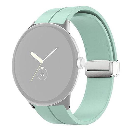 For Google Pixel Watch 2 / Pixel Watch Silicone Sport Band Magnetic Folding Buckle Replacement Watch Strap - Silver Buckle / Mint Green