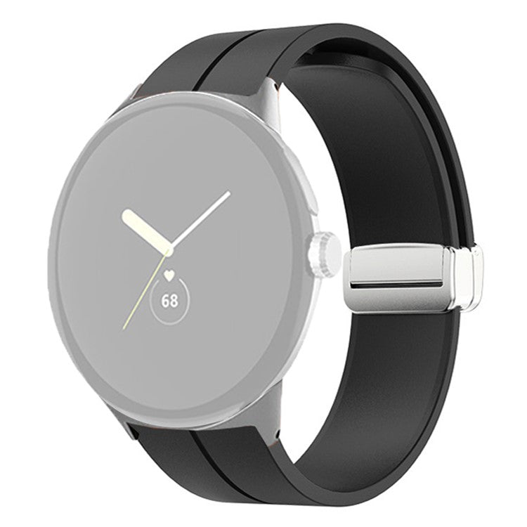 For Google Pixel Watch 2 / Pixel Watch Silicone Sport Band Magnetic Folding Buckle Replacement Watch Strap - Silver Buckle / Black