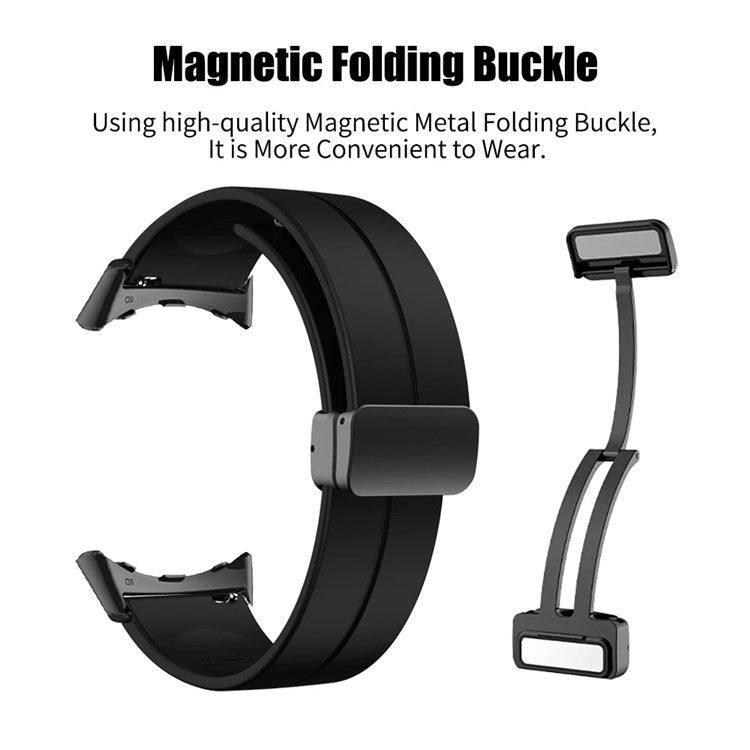 For Google Pixel Watch 2 / Pixel Watch Silicone Sport Band Magnetic Folding Buckle Replacement Watch Strap - Silver Buckle / Wine Red