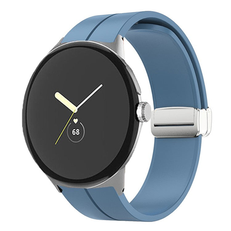 For Google Pixel Watch 2 / Pixel Watch Silicone Sport Band Magnetic Folding Buckle Replacement Watch Strap - Silver Buckle / Blue