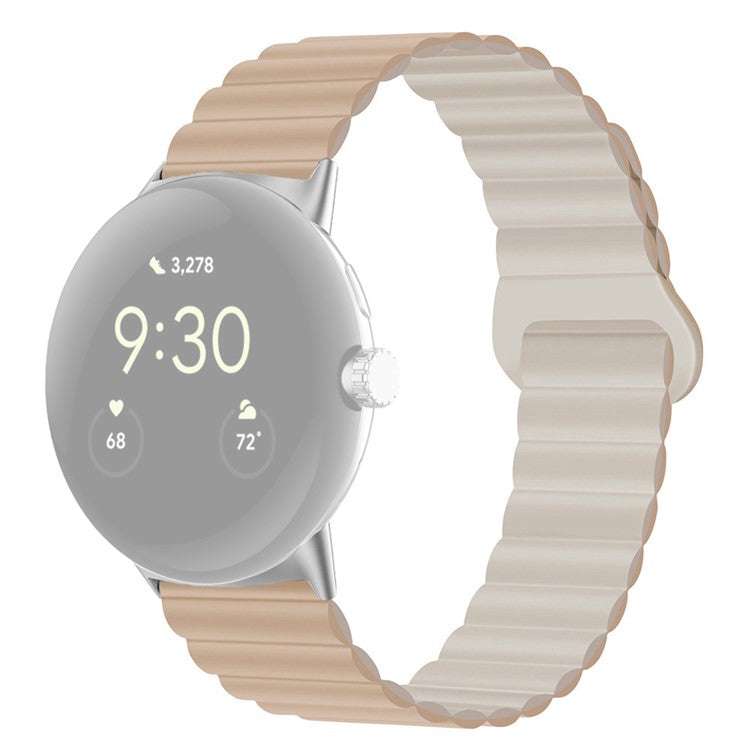 For Google Pixel Watch 2 / Pixel Watch Dual-Color Silicone Replacement Strap 20mm Adjustable Magnetic Closure Watch Band - Milk Tea / Rock White
