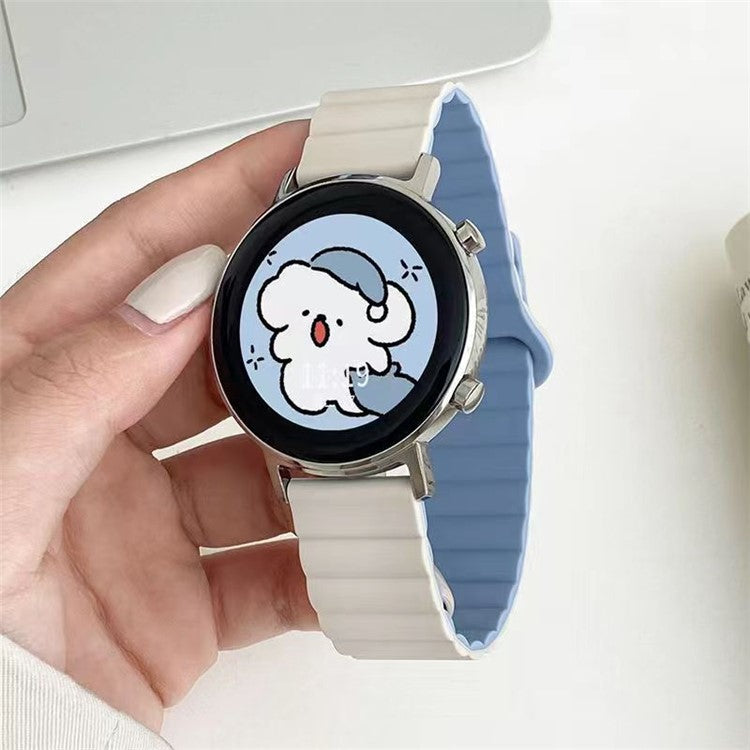 For Google Pixel Watch 2 / Pixel Watch Dual-Color Silicone Replacement Strap 20mm Adjustable Magnetic Closure Watch Band - Milk Tea / Rock White