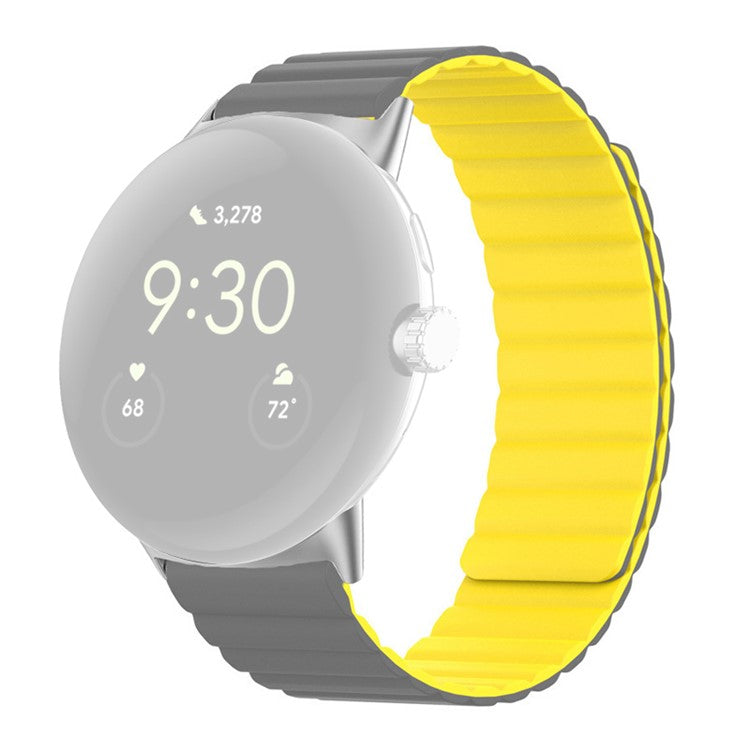 For Google Pixel Watch 2 / Pixel Watch Magnetic Smartwatch Band Soft Silicone Adjustable Replacement Strap Wristband - Grey / Yellow