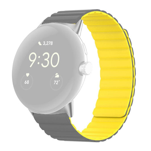For Google Pixel Watch 2 / Pixel Watch Magnetic Smartwatch Band Soft Silicone Adjustable Replacement Strap Wristband - Grey / Yellow