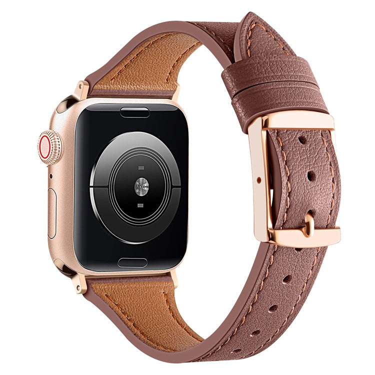 For Apple Watch Series 10 46mm / Ultra 2 Ultra 49mm /  Series 9 8 7 45mm / 6 5 4 SE (2023) SE (2022) SE 44mm / 3 2 1 42mm Quick Release Watch Band Smart Bracelet Genuine Leather Watch Strap - Brown