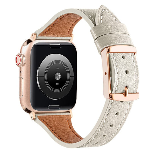 For Apple Watch Series 10 46mm / Ultra 2 Ultra 49mm /  Series 9 8 7 45mm / 6 5 4 SE (2023) SE (2022) SE 44mm / 3 2 1 42mm Quick Release Watch Band Smart Bracelet Genuine Leather Watch Strap - Beige