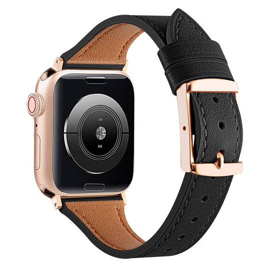 Watch Strap for Apple Watch Series 10 42mm / 9 8 7 41mm / SE (2023) SE (2022) SE 6 5 4 40mm / 3 2 1 38mm Genuine Leather Band - Black