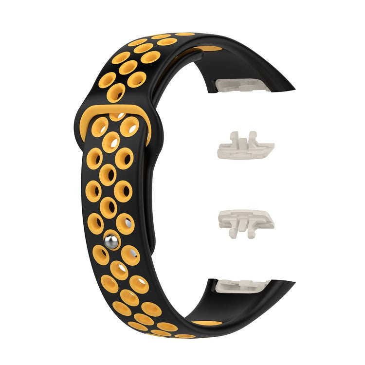 For Huawei Band 6 / Honor Band 6 Dual Color Silicone Watch Band Adjustable Wrist Strap Replacement - Black / Yellow