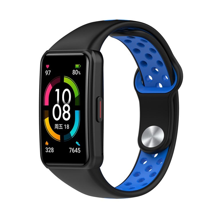 For Huawei Band 6 / Honor Band 6 Dual Color Silicone Watch Band Adjustable Wrist Strap Replacement - Black / Blue