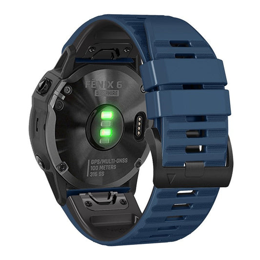 For Garmin Tactix Delta / Enduro Horizontal Stripes Silicone Replacement Watch Strap Adjustable Wrist Band - Midnight Blue / Black