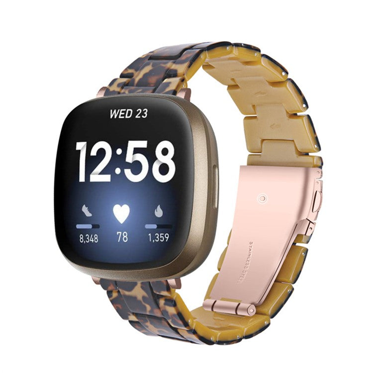 Resin Band for Fitbit Versa 4 / Sense 2 , 20mm Lightweight Watch Strap Bracelet with Stainless Steel Buckle - Leopard