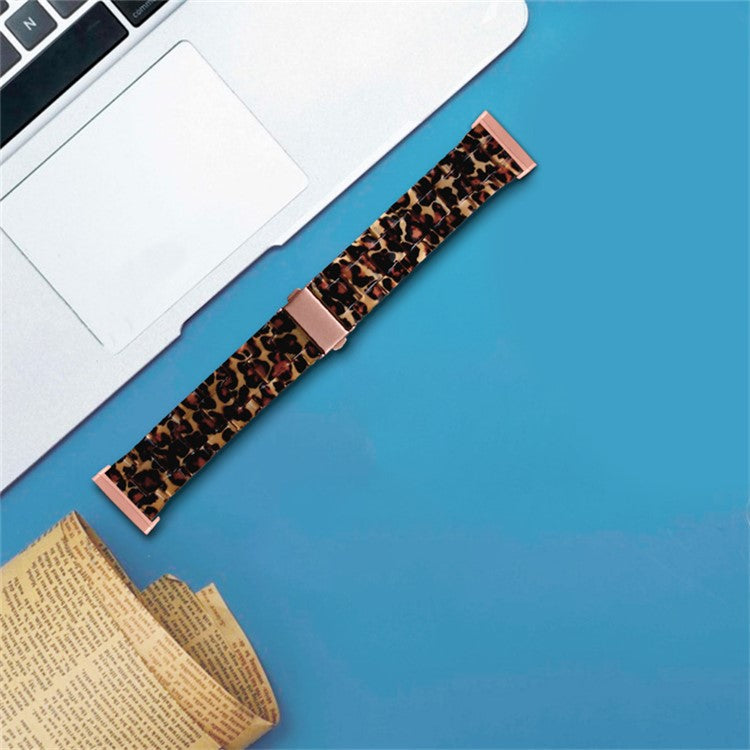 Resin Band for Fitbit Versa 4 / Sense 2 , 20mm Lightweight Watch Strap Bracelet with Stainless Steel Buckle - Leopard
