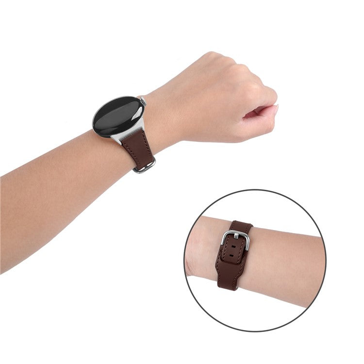 For Google Pixel Watch 2 / Pixel Watch Genuine Cowhide Leather Watch Band Replacement Smart Bracelet Strap - Chocolate