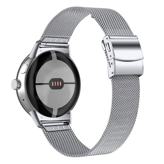 For Google Pixel Watch 2 / Pixel Watch Stainless Steel Mesh Milanese Strap Adjustable Wrist Band with Closure Buckle - Silver