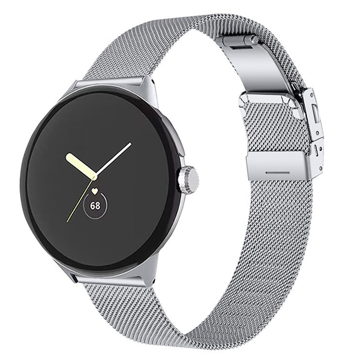 For Google Pixel Watch 2 / Pixel Watch Stainless Steel Mesh Milanese Strap Adjustable Wrist Band with Closure Buckle - Silver