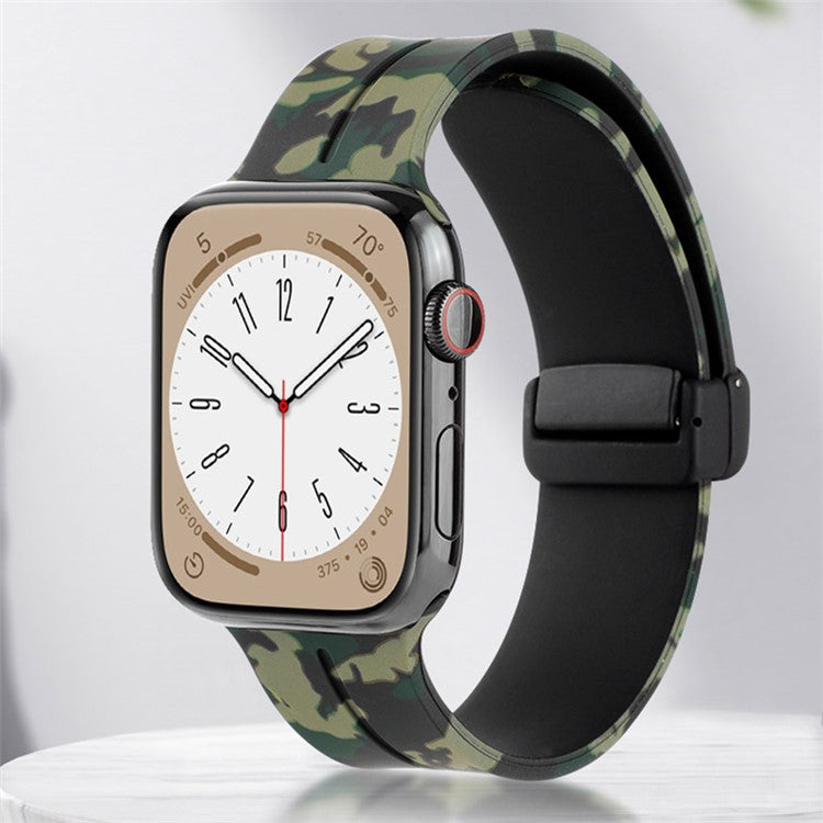 Watch Strap for Apple Watch Series 10 42mm / 9 8 7 41mm / SE (2023) SE (2022) SE 6 5 4 40mm / 3 2 1 38mm Magnetic Watch Band Camo Silicone Watch Strap - Blue