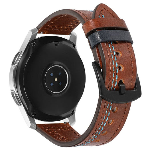 For Samsung Galaxy Watch3 45mm / Huami Amazfit Pace / Stratos Watch Leather Strap 22mm Watch Band - Dark Brown / Baby Blue