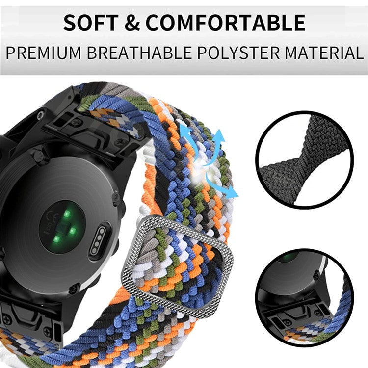 For Garmin Fenix 7 / Epix / Instinct 2 / Approach S62 / Fenix 5 Nylon Strap 22mm Smart Watch Band with Buckle - Rainbow