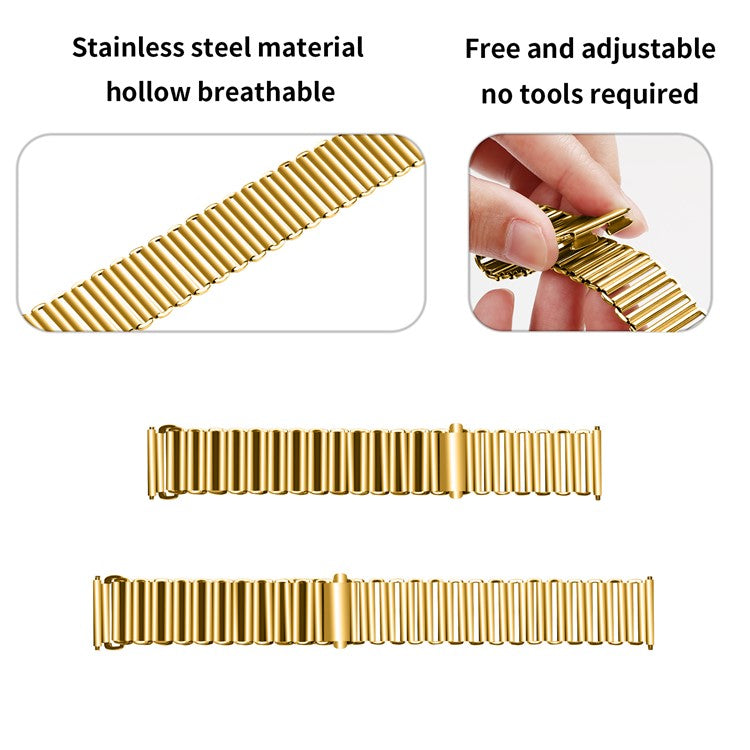 For Samsung Galaxy Watch4 Active 40mm / 44mm  /  Watch4 Classic 42mm / 46mm Stainless Steel Wrist Band 20mm Adjustable Hollow Watch Strap - Gold