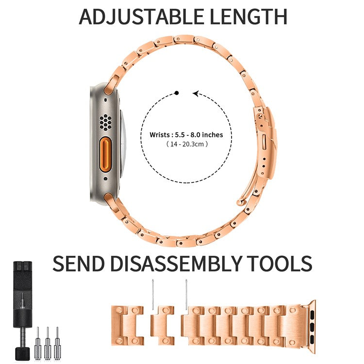 For Apple Watch Series 10 46mm / Ultra 2 Ultra 49mm /  Series 9 8 7 45mm / 6 5 4 SE (2023) SE (2022) SE 44mm / 3 2 1 42mm Smart Watch Band Stainless Steel Strap - Rose Gold
