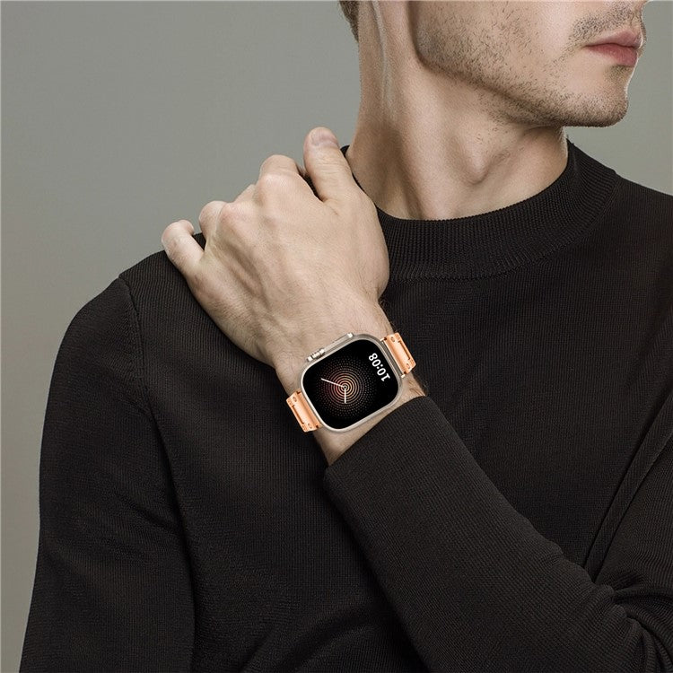 For Apple Watch Series 10 46mm / Ultra 2 Ultra 49mm /  Series 9 8 7 45mm / 6 5 4 SE (2023) SE (2022) SE 44mm / 3 2 1 42mm Smart Watch Band Stainless Steel Strap - Rose Gold