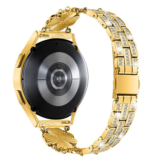 For Samsung Galaxy Watch6 40mm 44mm / Watch6 Classic 43mm 47mm / Watch 5 40mm 44mm / 5 Pro 45mm / Watch4 40mm 44mm Metal Watch Band 20mm Rhinestone Clover Wrist Strap - Gold